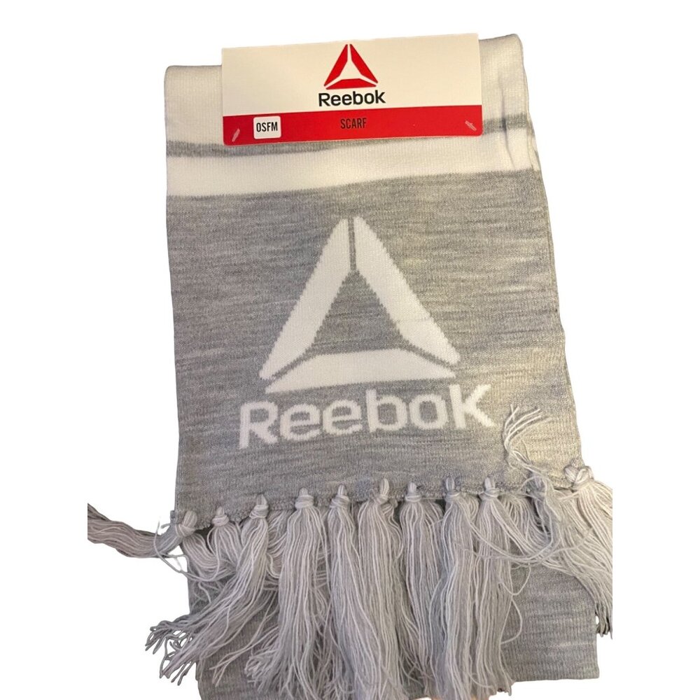 Reebok Scarf Athletic Heathered Grey White Fringe Delta Logo OSFM NWT Gorpcore